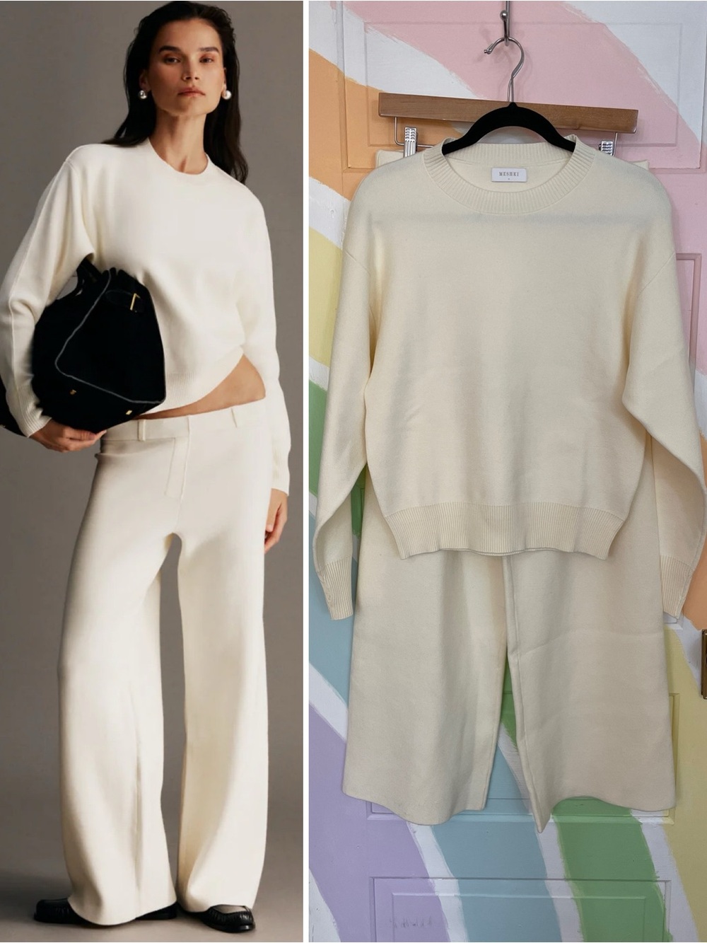 NWOT MESHKI Lauren Knit Trouser & Braxton Cozy Jumper Sweater Set in Ivory 🧡🎀